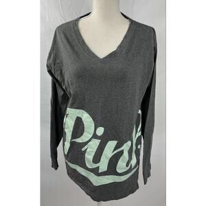 PINK Victoria’s Secret Gray With Light Green Pink V-Neck Long Sleeve Size S/P